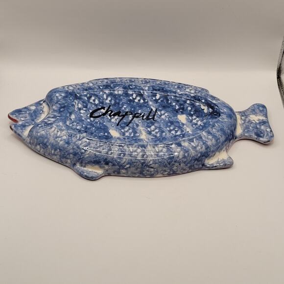 Studio Art Pottery Fish Shaped Dish Rainbow Glaze - Picture 7 of 15